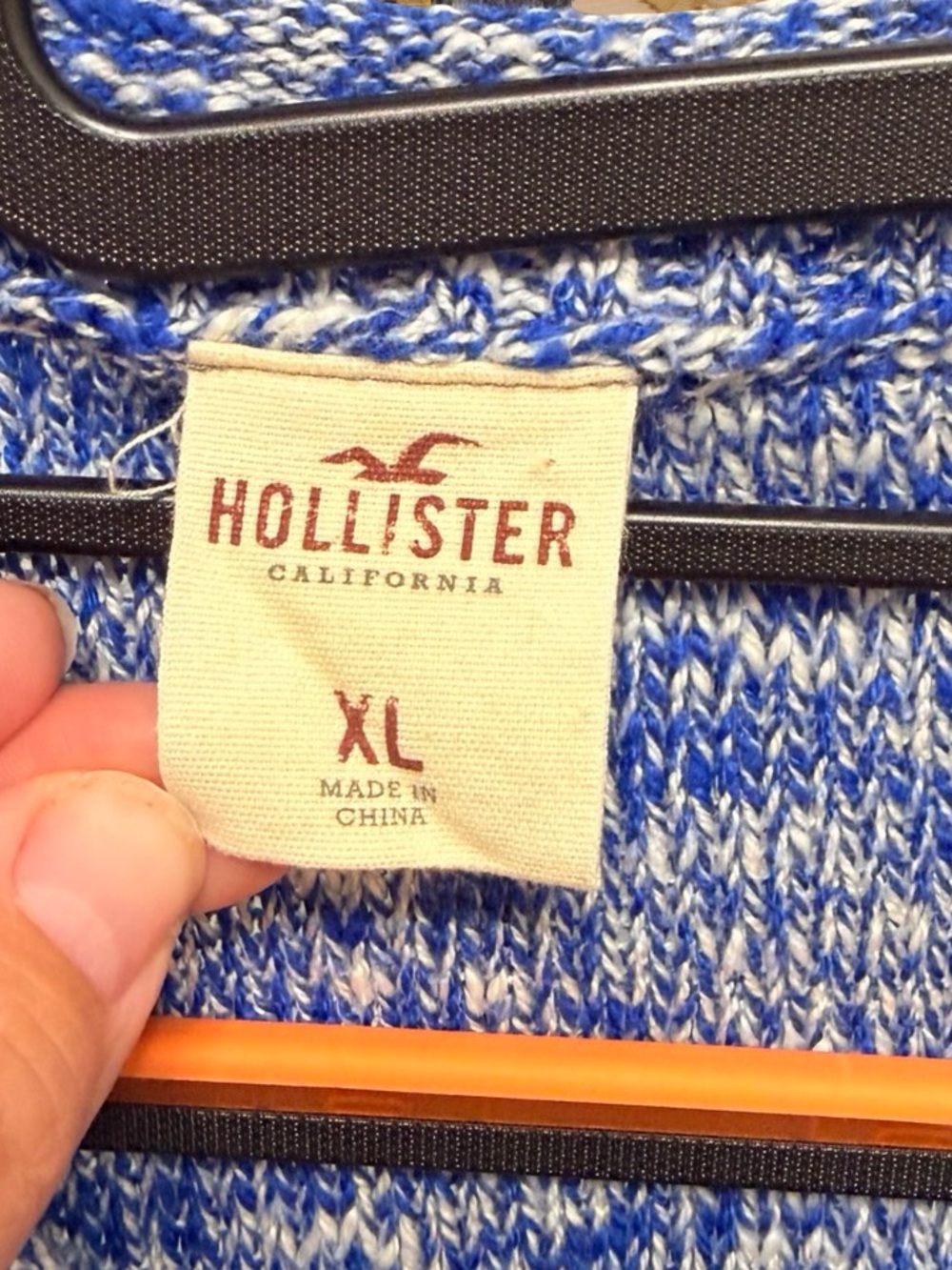 Hollister Blue White Marled Crewneck Logo Knit Sweater Preppy Resort Size XL - Picture 5 of 6